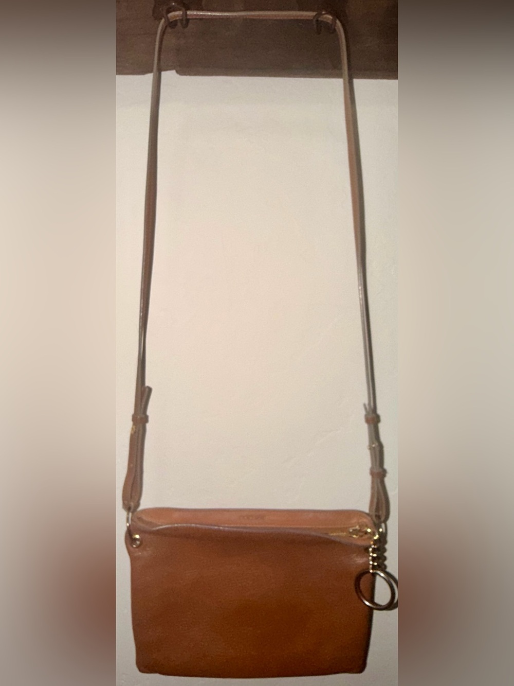 Jimmy Choo Rubie Gold Ring Camel Pebbled Leather Crossbody Bag Purse w/Auth Card - Picture 3 of 16